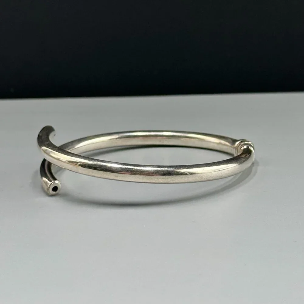Sterling Silver Torque Bracelet Bypass Hinged Open Cuff Modernist 7.75